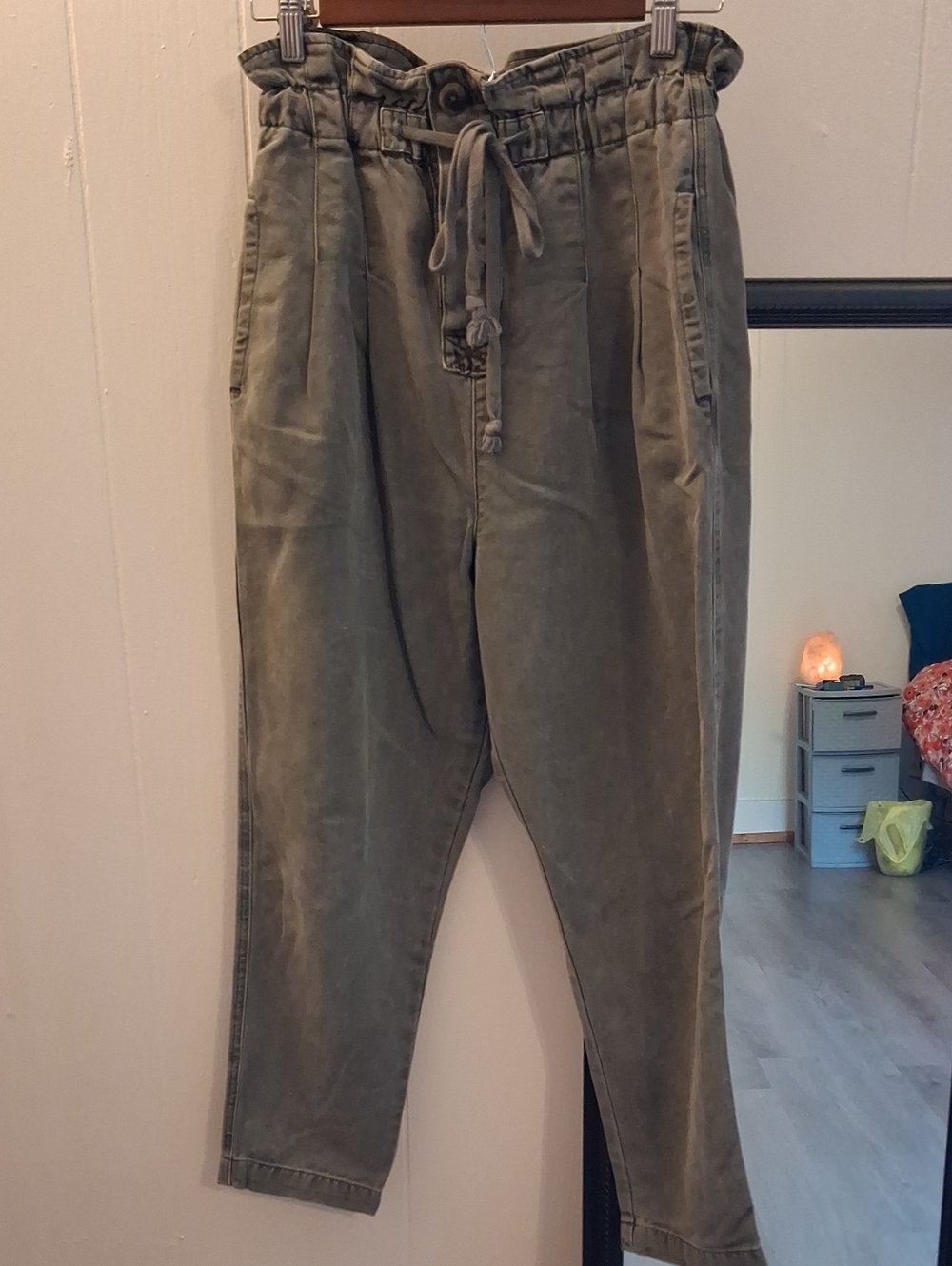 Free People Olive Army Green Margate Drawstring Paperbag Waist Pants Trousers